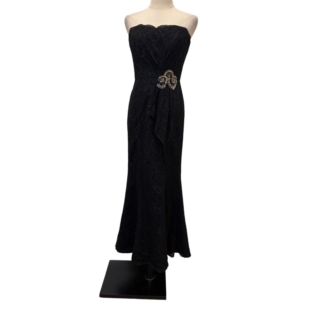 Zac Posen Truly Black Lace Mermaid Dress Gown Sz 6 Formal Sweetheart Beaded